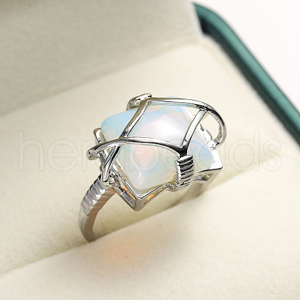 Brass & Opalite Finger Rings FS-WG78CCB-05-1