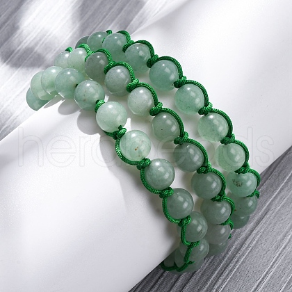 Natural Green Aventurine Round Beaded Multi-strand Bracelets for Men Women BJEW-G743-02D-1