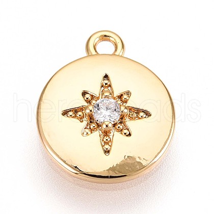 Brass Micro Pave Clear Cubic Zirconia Pendants KK-T075-01G-1