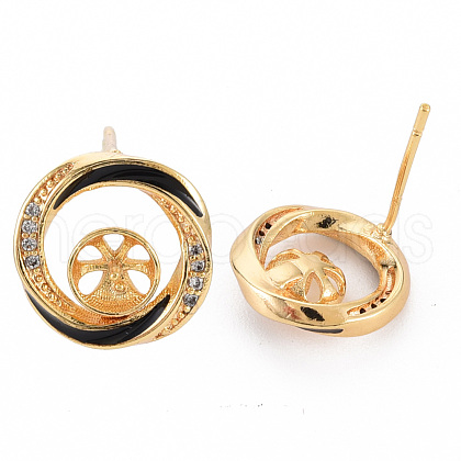 Brass Micro Pave Clear Cubic Zirconia Stud Earring Findings KK-N233-125-NF-1