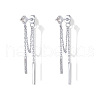 Stick Shaped Brass Micro Pave Clear Cubic Zirconia Chain Tassel Stud Dangle Earrings FS-WGFCB39-04-1
