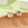 Flat Round Brass Pave Cubic Zirconia Stud Earrings for Women EJEW-G428-29A-02-1