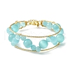 Sky Blue Round Cat Eye Beaded Brass Bangles for Women BJEW-JB10741-1