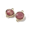Brass Pave Natural Rhodonite Faceted Flat Round Connector Charms G-U028-04G-12-2