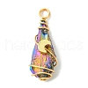 2Pcs Electroplated Natural Quartz Crystal Dyed Copper Wire Wrapped Pendants PALLOY-JF03171-01-3