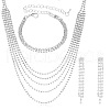 Alloy Crystal Rhinestone Tassel Multilayer Necklaces & Stud Earrings & Chain Bracelets Sets FS-WG38DB5-01-5