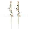 Leaf with Flower Brass Micro Pave Cubic Zirconia Tassel Stud Earrings EJEW-JE06456-3