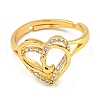 Heart with Letter Rack Plating Brass Micro Pave Clear Cubic Zirconia Adjustable Rings for Women RJEW-I105-01G-L-2