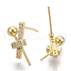 Brass Micro Pave Clear Cubic Zirconia Stud Earring Findings KK-N230-07-NF-2