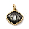 Brass Pave Natural Black Lip Shell Pendants KK-P308-05G-01-1