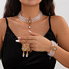Teardrop Alloy & Glass Rhinestone Pendant Necklace & Stud Dangle Earring & Bracelet FS-WG89F11-14-1