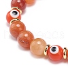 Natural Red Aventurine & Lampwork Evil Eye Round Beaded Stretch Bracelet BJEW-JB08713-04-5