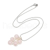 Leaf Copper Wire Wrapped Natural Rose Quartz Beaded Pendant Necklaces NJEW-JN05218-05-4