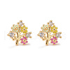 Colorful Enamel Flower of Life Stud Earrings with Cubic Zirconia EJEW-G288-30G-1