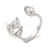 Glass Rhombus & Teardrop Open Cuff Ring RJEW-G288-04P-1