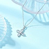 Flower Brass Pave Clear Cubic Zirconia Pendant Necklaces NJEW-JN05287-1