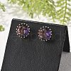 Flat Round Brass Glass Stud Earrings EJEW-G428-01G-2
