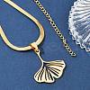 Ginkgo Leaf 304 Stainless Steel Herringbone Chains Pendant Necklaces NJEW-K253-36G-2