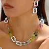 Alloy & Acrylic Rectangle Link Chain Necklace & Stud Dangle Earring Sets FS-WG12B03-04-1