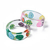 Transparent Resin Leaf Finger Ring for Women RJEW-T022-021-3