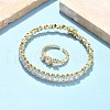 Oval Brass Micro Pave Cubic Zirconia Cuff Bangles & Rings Sets for Women SJEW-R002-06G-08-1