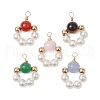 5Pcs 5 Colors Natural Rose Quartz & Tiger Eye & Carnelian & Green Aventurine & Quartz and ABS Plastic Imitation Pearl Pendants PALLOY-JF03196-1
