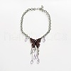 Butterfly Alloy Rose Rhinestone Pendant Necklaces for Women FS-WGF6542-01-5