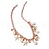 Summer Beach Natural Cowrie Shell & Glass & Alloy Starfish Pendant Double Layered Neckalces for Women FS-WGA7A0B-01-2