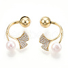 Ginkgo Leaf Natural Pearl Front Back Stud Earrings with Cubic Zirconia PEAR-N020-05Q-3