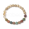 Natural Wood & Citrine & Indian Agate Round Beaded  Bracelets for Women BJEW-JB11930-03-2