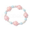 Dyed Synthetic Turquoise Beads & Natural Howlite Round Beads Stretch Bracelets for Women BJEW-JB11792-02-2