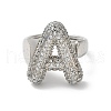 Letter Brass Micro Pave Clear Cubic Zirconia Open Cuff Ring for Women RJEW-N046-03A-P-2