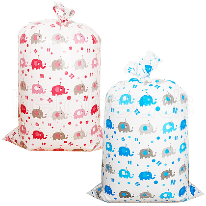 2Pcs 2 Colors Christmas Rectangle Plastic Elephant Print Gift Storage Big Bags ABAG-WH20010-07-1