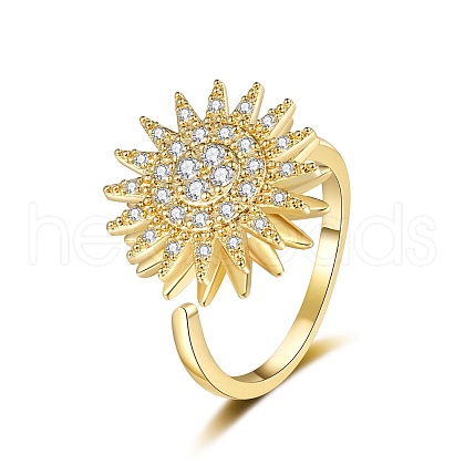 Daisy Rotatable Open Cuff Rings for Women RJEW-S402-05G-1