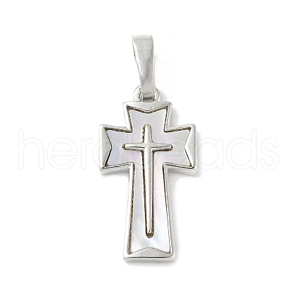 Brass Pave Natural White Shell Pendants KK-S522-01B-P-1