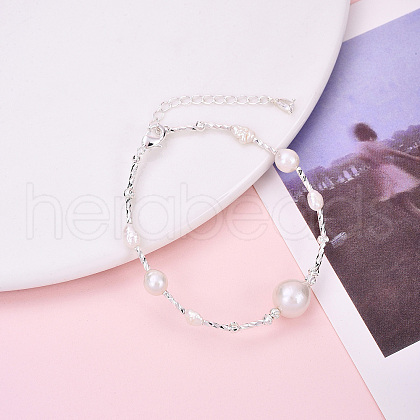Mother's Day Jewellery Brass Natural Pearl Beaded Bracelets for Women BJEW-T022-08S-1