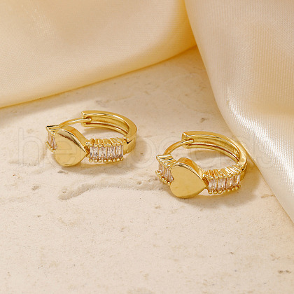 Elegant Vintage Brass Clear Cubic Zirconia Heart Hoop Earrings LP8381-2-1