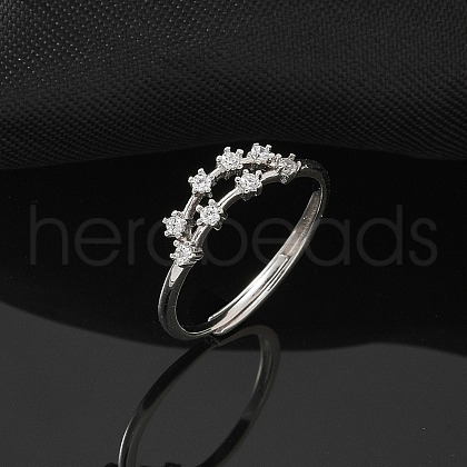 Constellations Rhodium Plated 925 Sterling Silver Micro Pave Clear Cubic Zirconia Adjustable Rings for Women RJEW-P130-01P-A-1