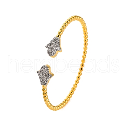 Flower Rack Plating Brass Micro Pave Cubic Zirconia Cuff Bracelets for Women BJEW-M040-10G-1