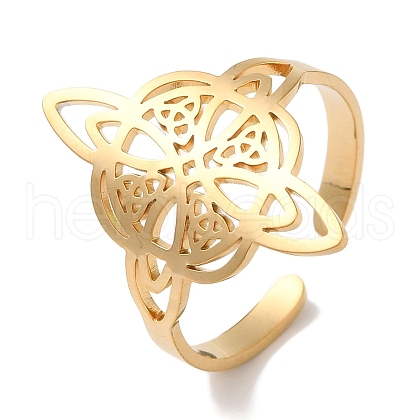 304 Stainless Steel Witch Knot Open Cuff Rings for Women AJEW-U005-01G-1