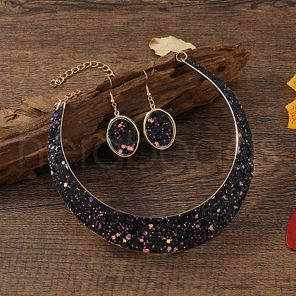 Oval Alloy Paillette Choker & Dangle Earring Sets FS-WG10B0F-01-1