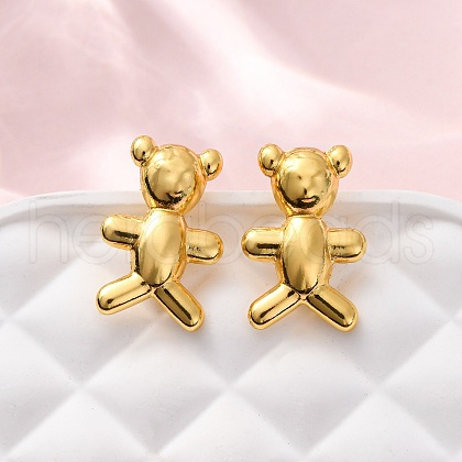 Bear Brass Stud Earrings EJEW-D322-04G-1