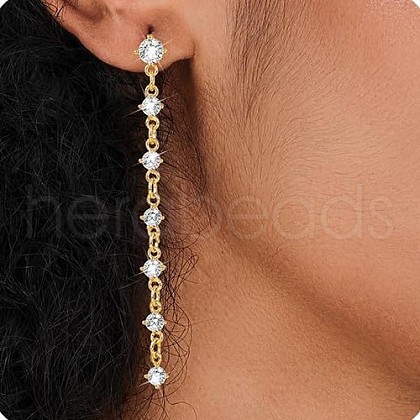 Flat Round Tassel Brass Micro Pave Clear Cubic Zirconia Stud Earrings FS-WG5D18E-03-1