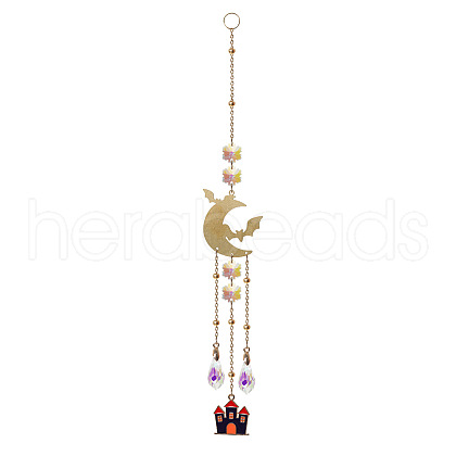 Halloween Glass Flower Big Pendant Decorations DJEW-PW0017-03B-1