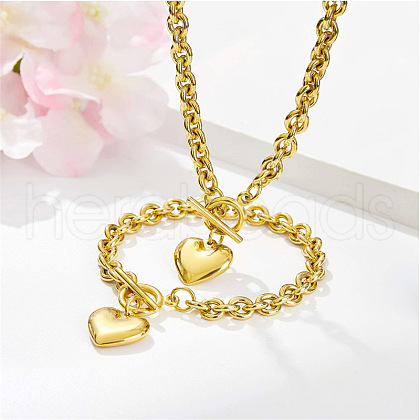 Heart Stainless Steel Pendant Necklaces & Charm Bracelets Sets FS-WG8EF15-02-1