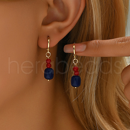 Golden Glass Bead Vintage Ethnic Style Tassel Brass Hoop Earrings for Women RK1435-1-1