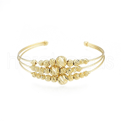 Brass Round Beaded Open Cuff Bangle BJEW-I303-01G-1