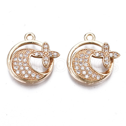 Brass Micro Pave Clear Cubic Zirconia Pendants KK-S359-107-RS-1