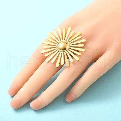 Flower 304 Stainless Steel Cuff Rings RJEW-E437-02G-1