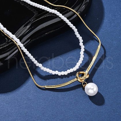 304 Stainless Steel Double Layered Necklaces NJEW-R026-28G-1